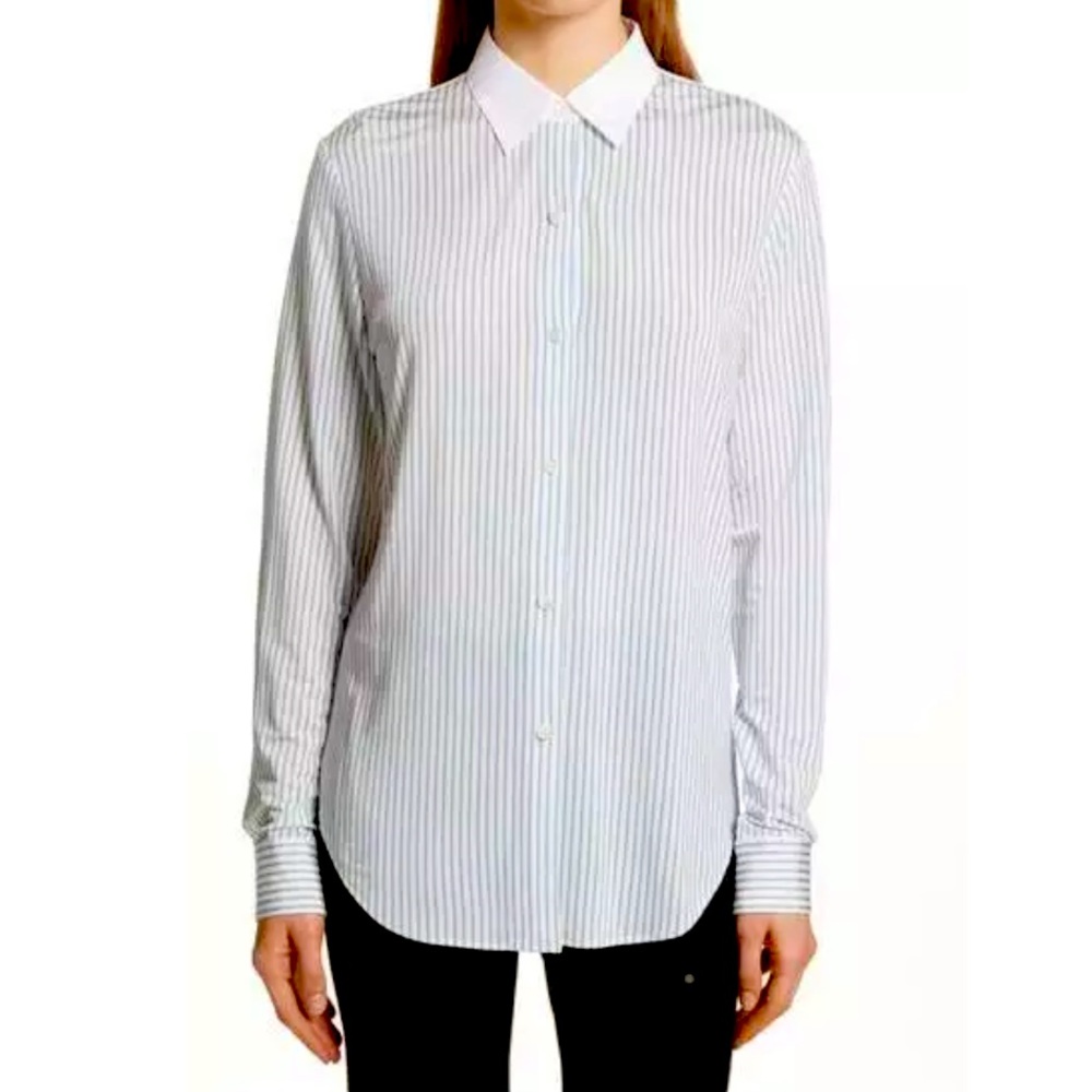 Theory essential Jersey button down blue & white